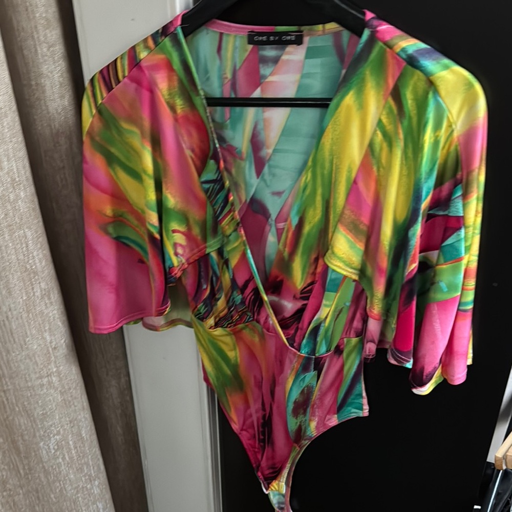 Cape style hot pink and neon colors bodysuit size small